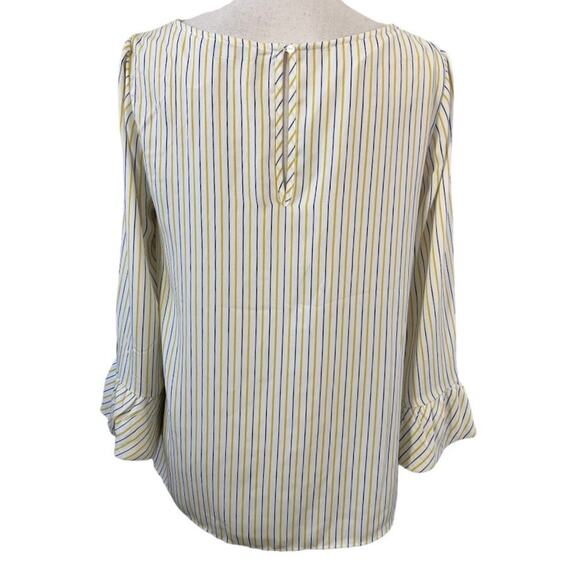 Carolina Belle Yellow Blue Pinstripe Blouse Medium - Picture 2 of 3
